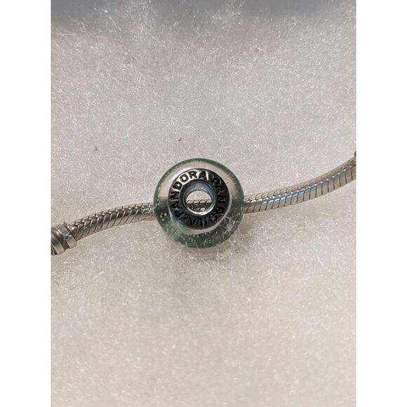 New Pandora Transparent w/Green & White Markings Murano Bead - BEAUTIFUL!!! - Picture 3 of 3